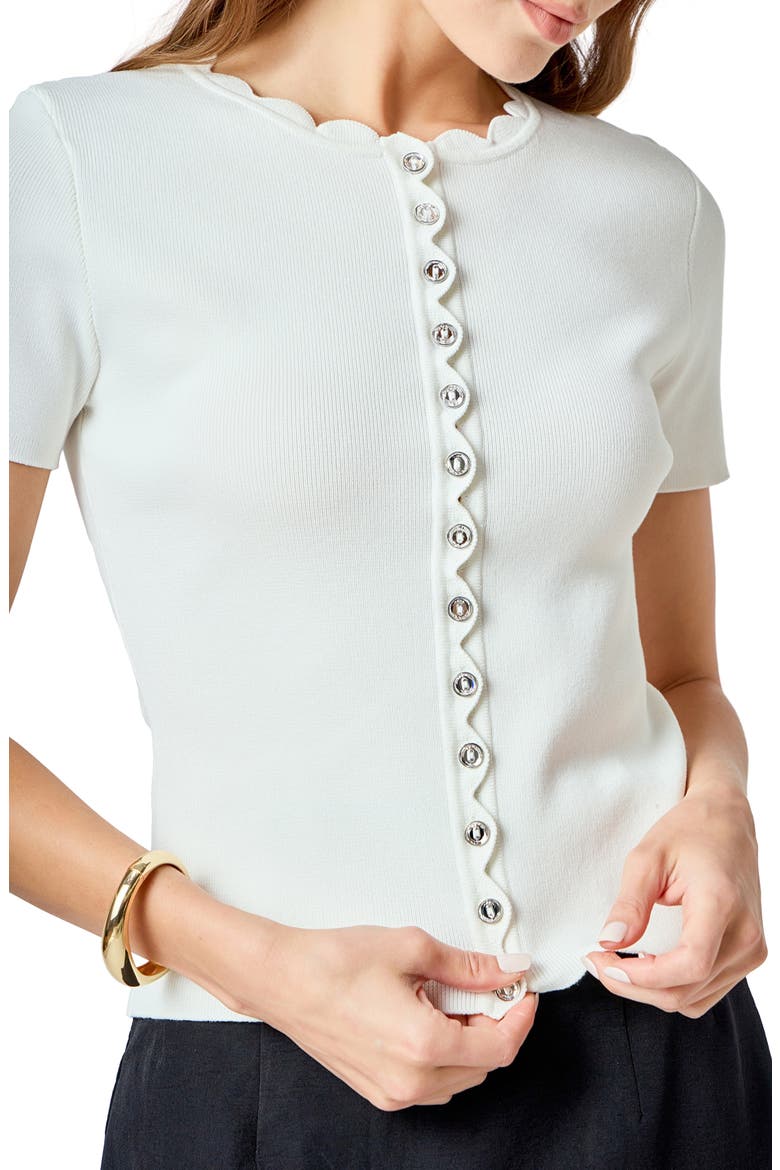 Scallop Accent Button Front Knit Top, Alternate, color, IVORY