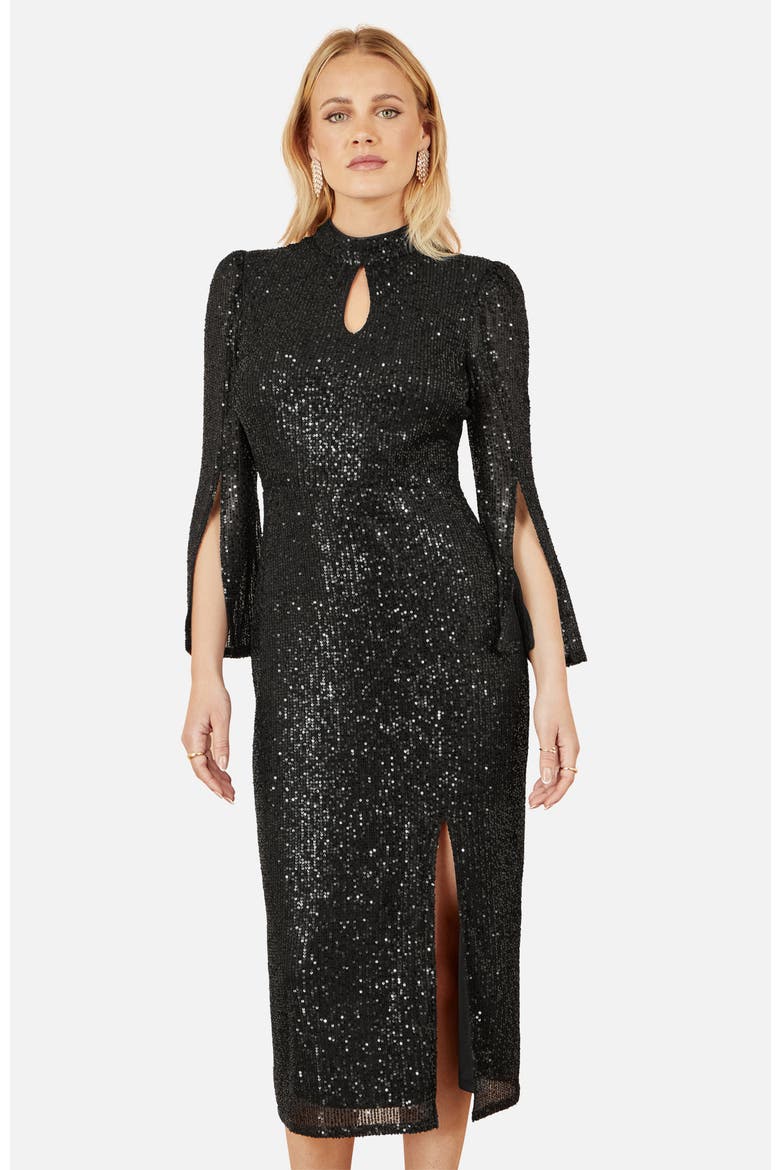 Sequin Fitted Midi Dress, Main, color, Black