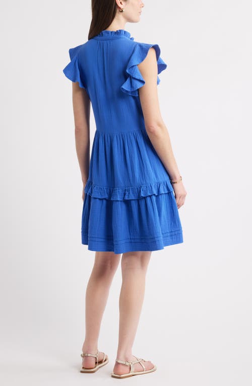 Shop Caslonr Caslon(r) Ruffle Duo Cotton Gauze Dress In Blue Dazzle