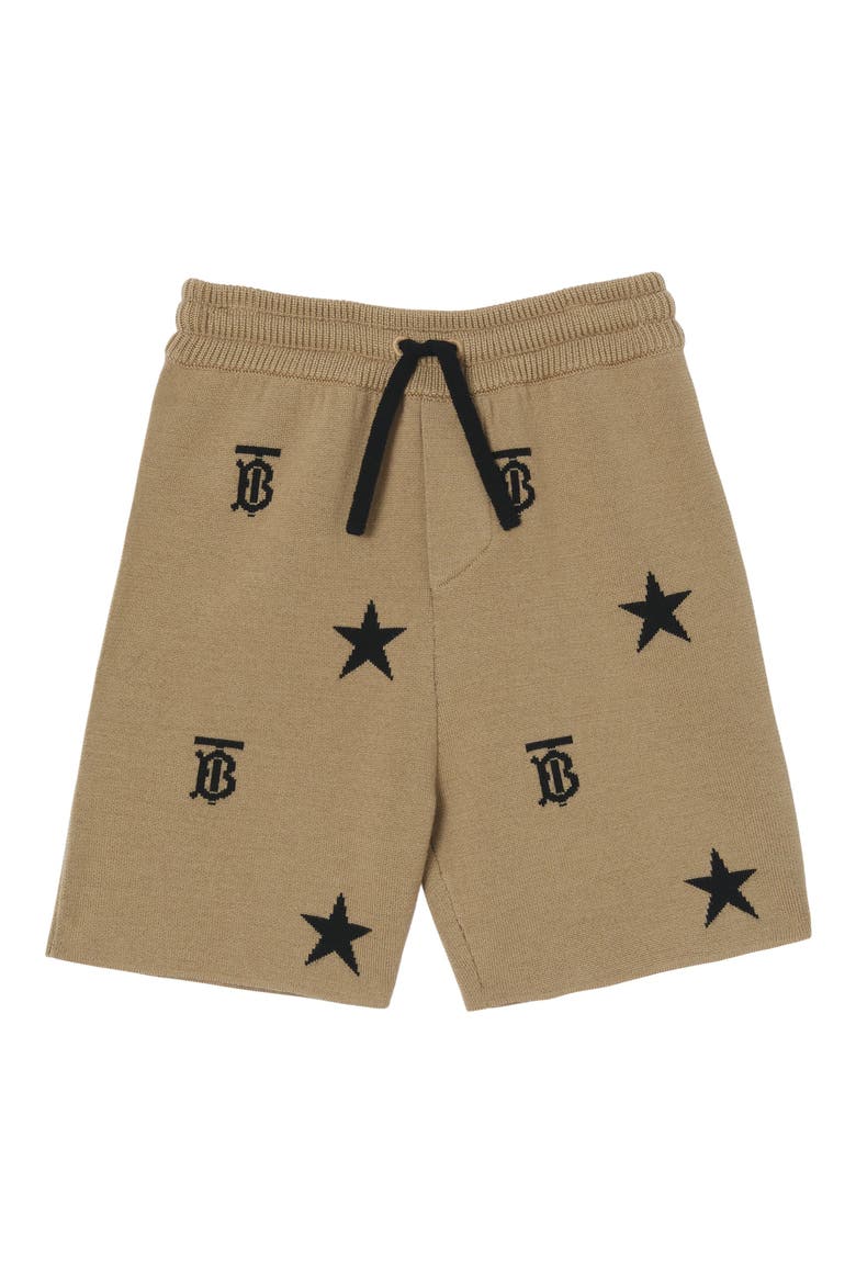 Kids' Star & TB Monogram Jacquard Wool Blend Shorts, Main, color, ARCHIVE BEIGE