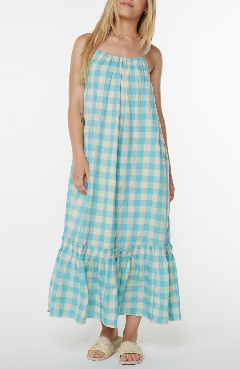 Roxy Sunchaser Check Sleeveless Maxi Dress, Main, color, Beige Pucker Up Y/ D Plaid