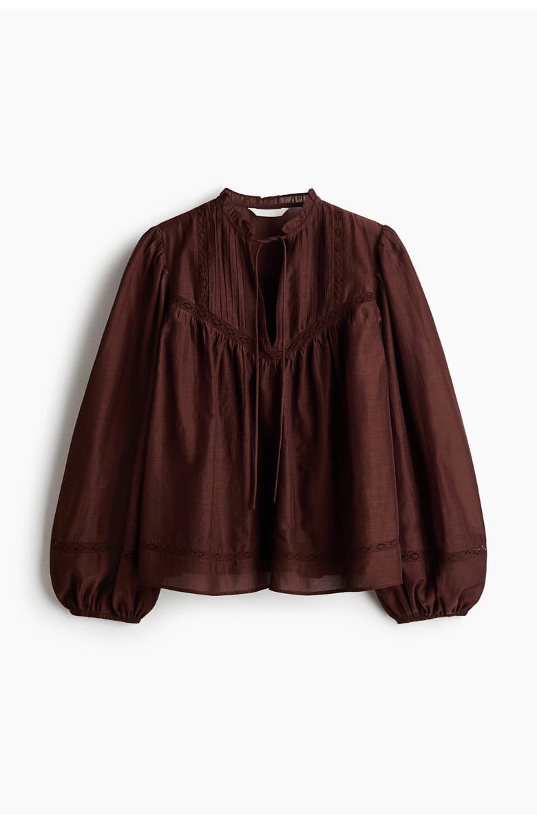 H&M Lace-inset Viscose-blend Blouse, Main, color, Dark Brown
