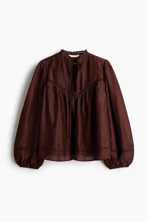 Lace-inset Viscose-blend Blouse