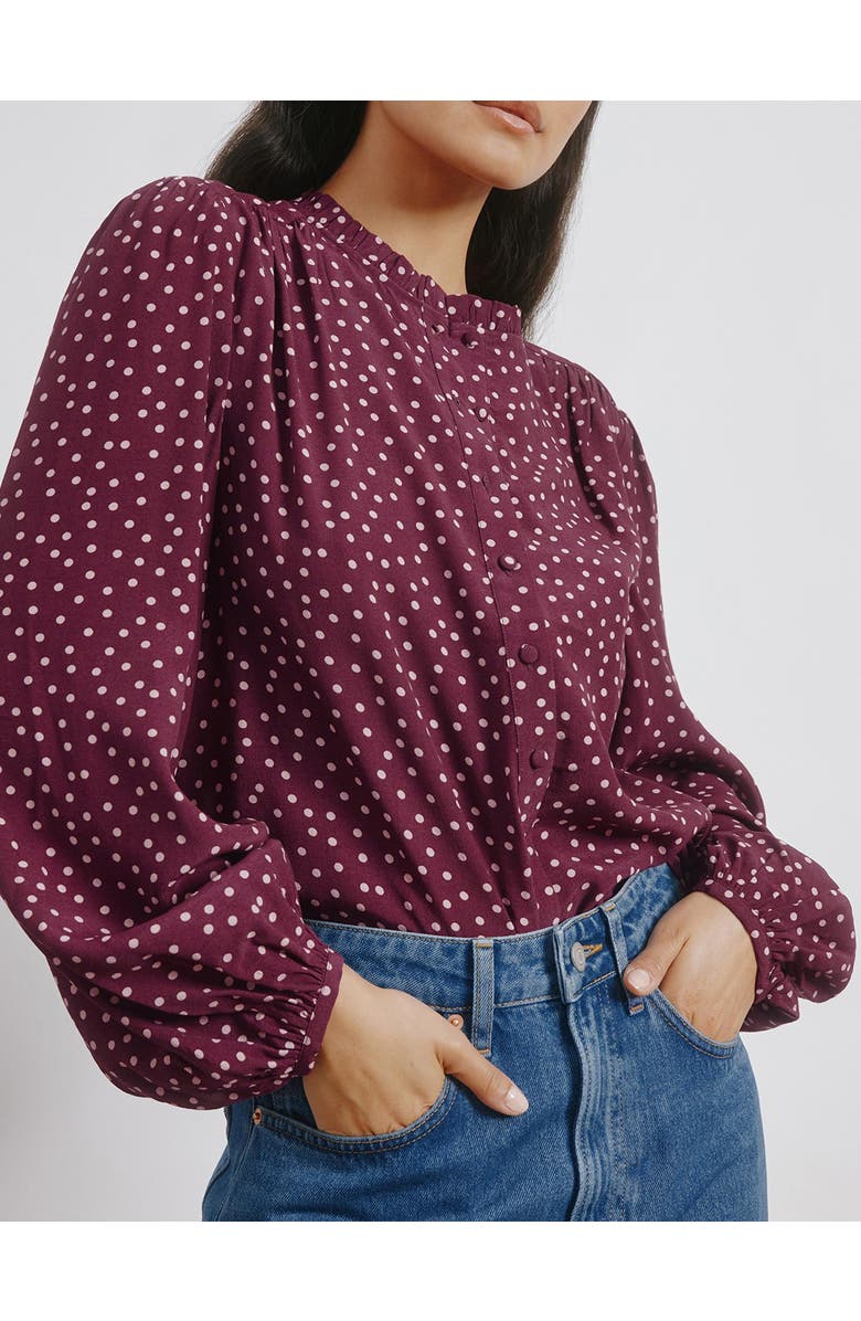Albaray Long Sleeve Spot Print Blouse, Alternate, color, Burgundy
