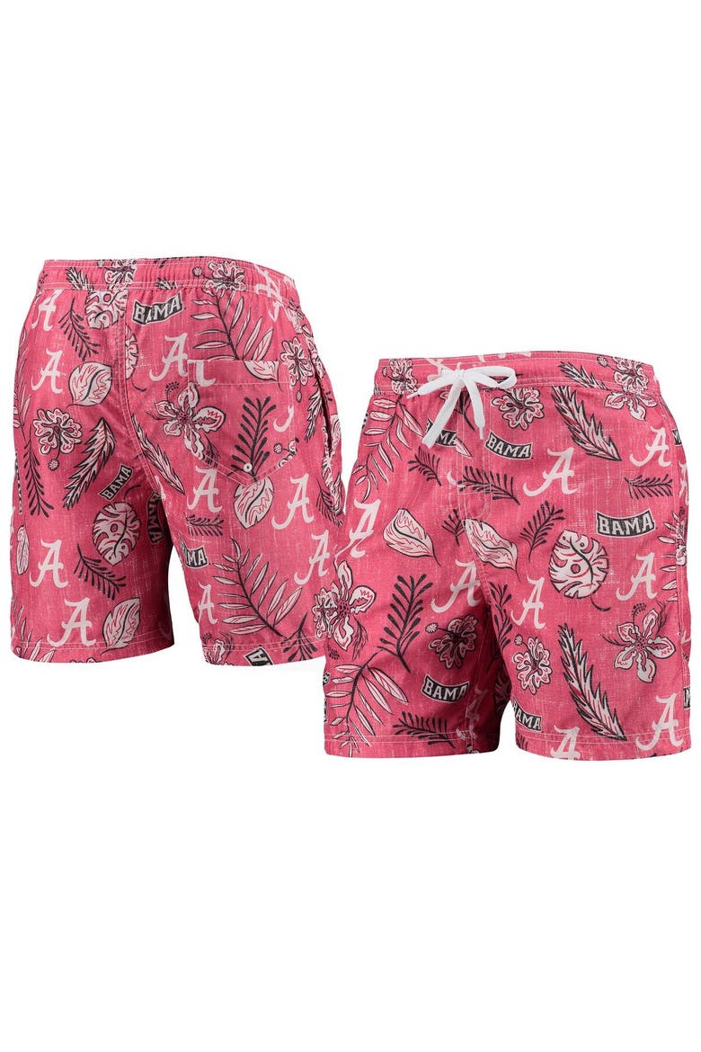 Men's Wes & Willy Crimson Alabama Crimson Tide Vintage Floral Swim Trunks, Main, color, Crimson