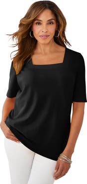 Jessica London Stretch Cotton Square Neck Tee