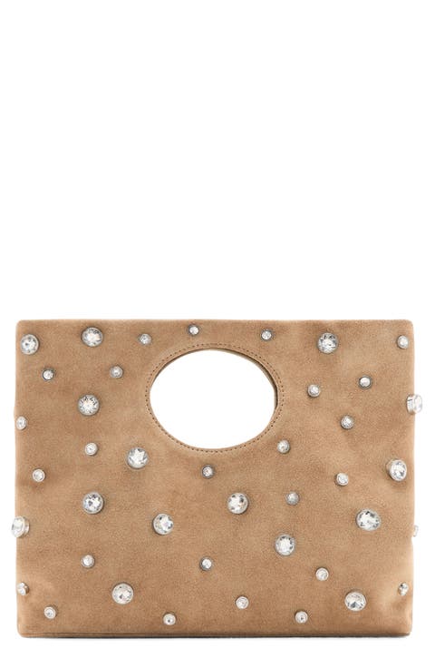 Suede Studded Top Handle Bag