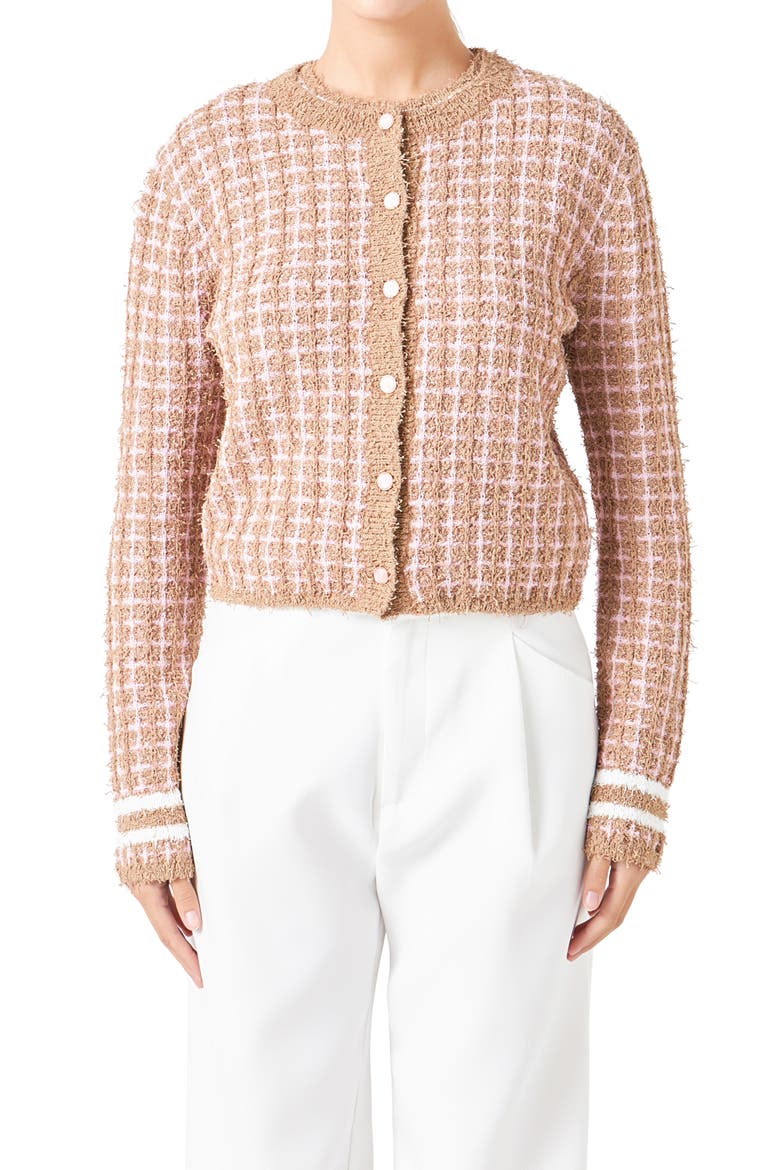 Check Cardigan, Alternate, color, CAMEL/ PINK