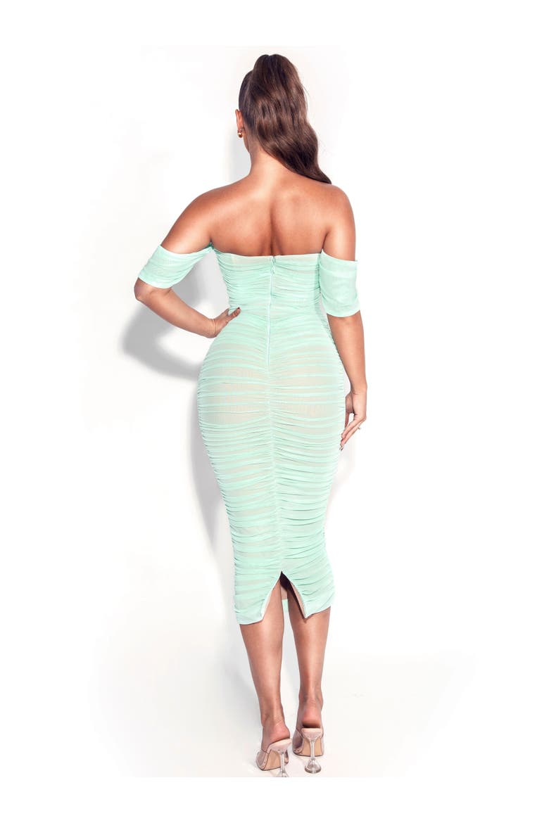 Queenby Off Shoulder Mesh Maxi Dress, Alternate, color, Mint Green