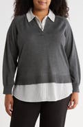 Adrianna Papell V-Neck Twofer Sweater