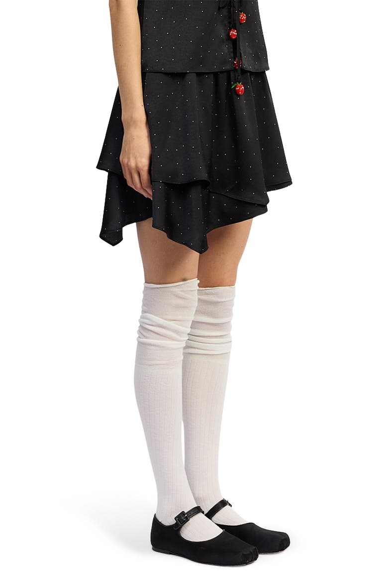 Tegan Dot Asymmetric Miniskirt, Alternate, color, BLACK IVORY