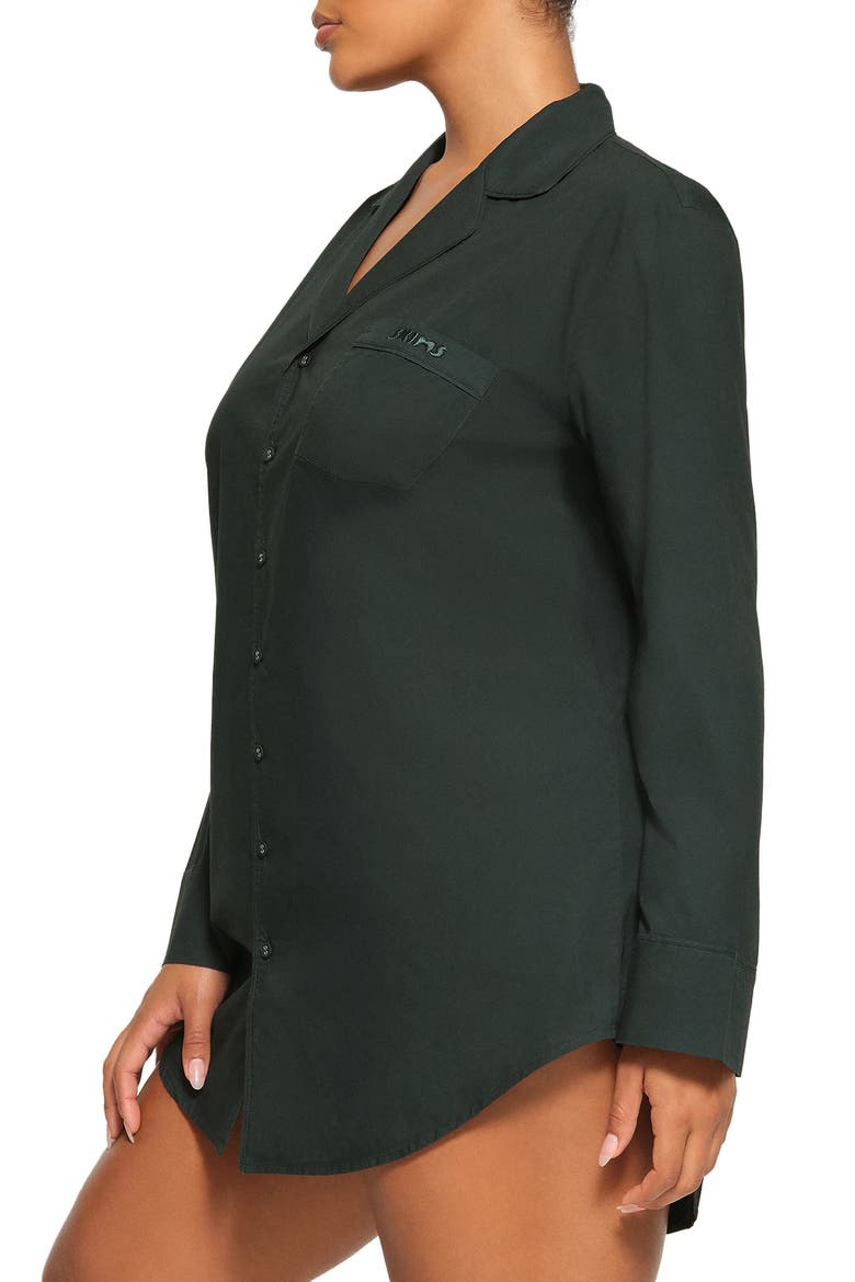 Notch Collar Cotton Sleep Shirtdress, Alternate, color, PINE