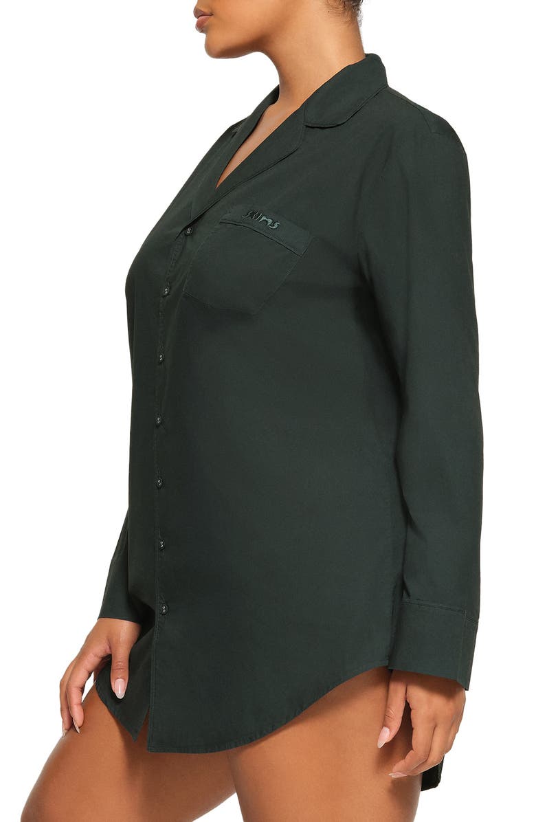 SKIMS Notch Collar Cotton Sleep Shirtdress, Alternate, color, Pine