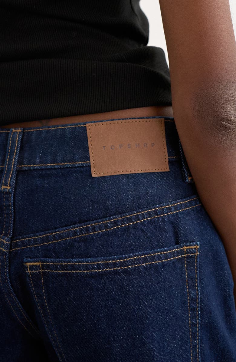 Topshop Editor Mid Rise Denim Shorts, Alternate, color, Mblue