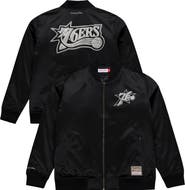 Mitchell & Ness Men's Mitchell & Ness Black Philadelphia 76ers Chrome Satin Bomber Full-Zip Jacket