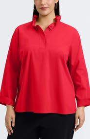 Foxcroft Tammy Ruffle Collar Cotton Blend Top