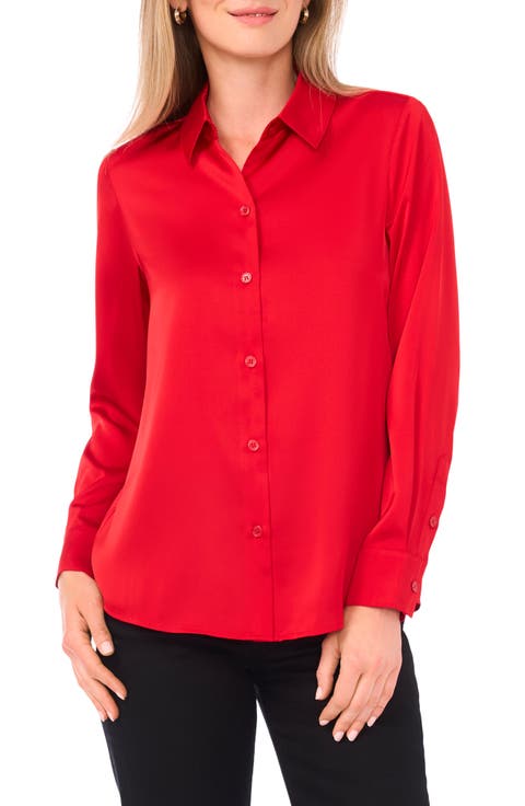 Satin Long Sleeve Button-Up Shirt