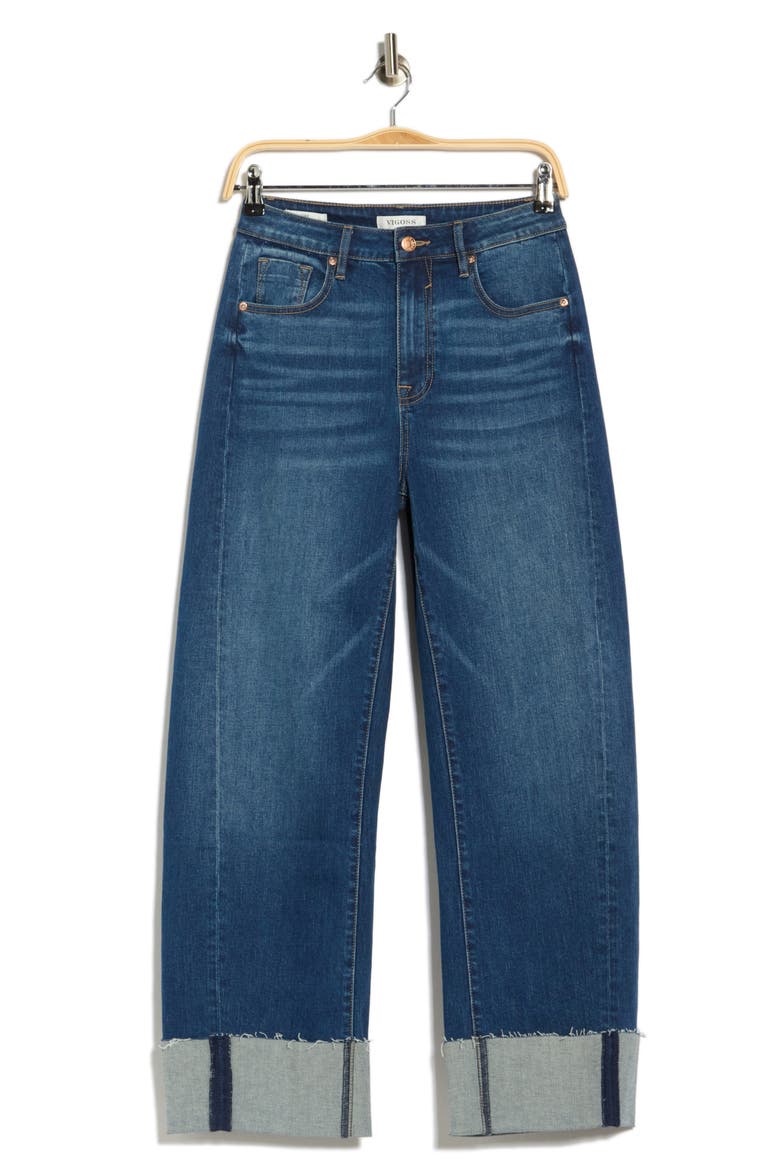 Cuff Barrel Wide Leg Jeans, Alternate, color, DARK WASH