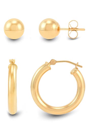 Frankie & Zoe Set Of 2 14k Yellow Gold Ball Stud & Tube Hoop Earrings