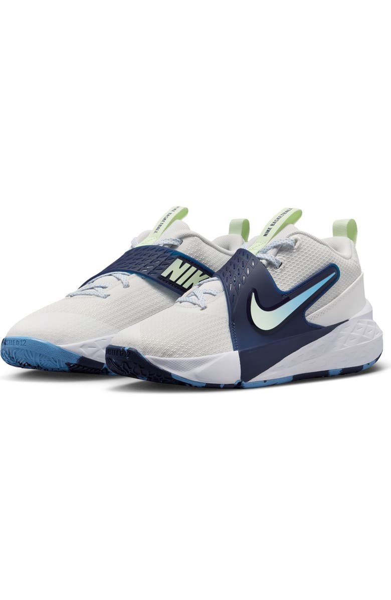 Nike Kids' Team Hustle D 12 Basketball Shoe, Main, color, White/ Volt Tint/ Navy