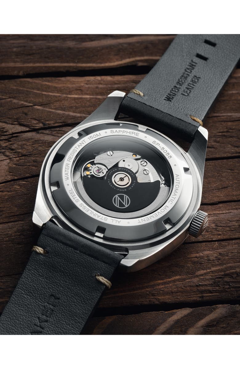 SPINNAKER Fleuss Automatic Leather Strap Watch, 43mm, Alternate, color, Red