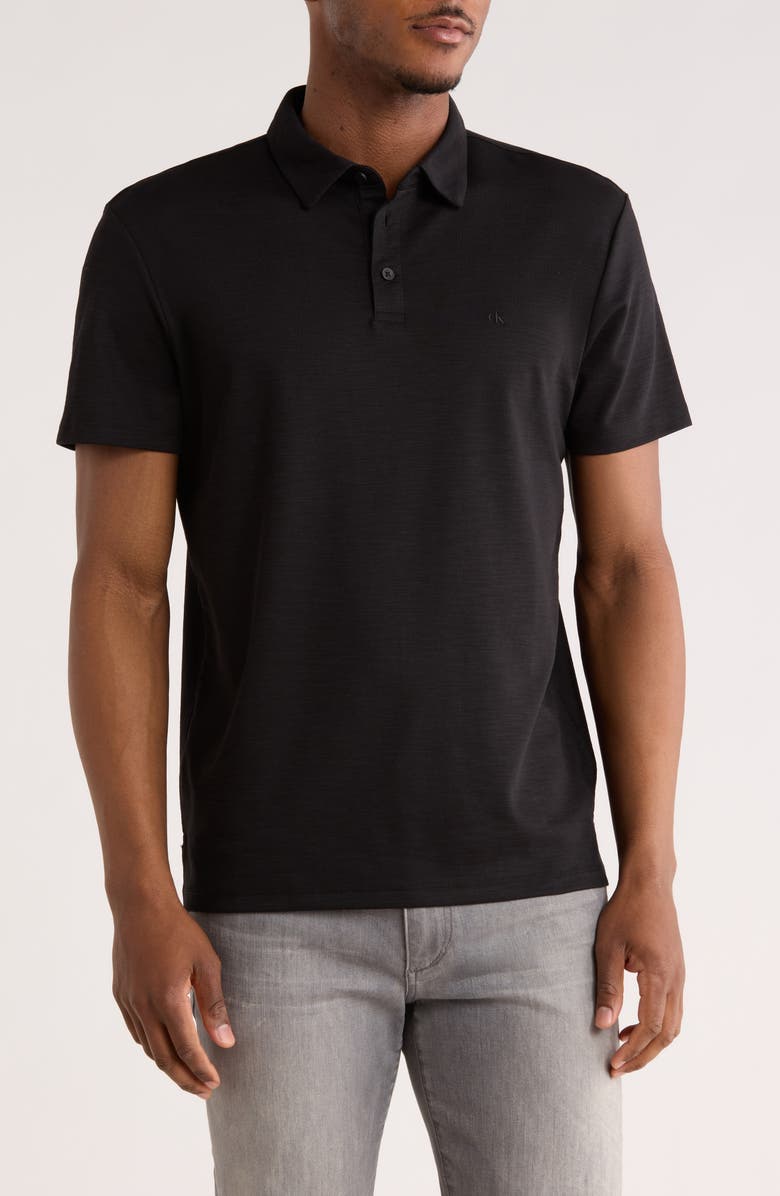 Calvin Klein Classic Fit Embroidered Slub Knit Polo, Main, color, Black