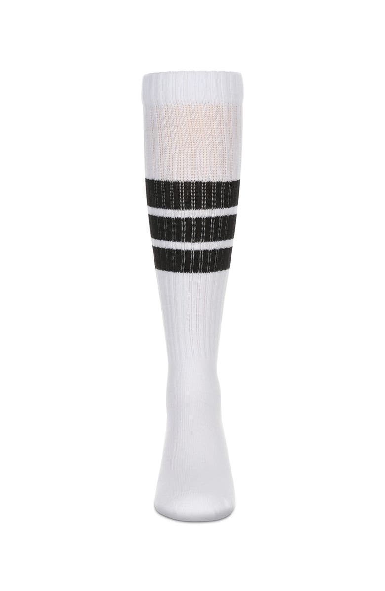 MeMoi Triple Stripe Knee High Socks, Alternate, color, White-Black