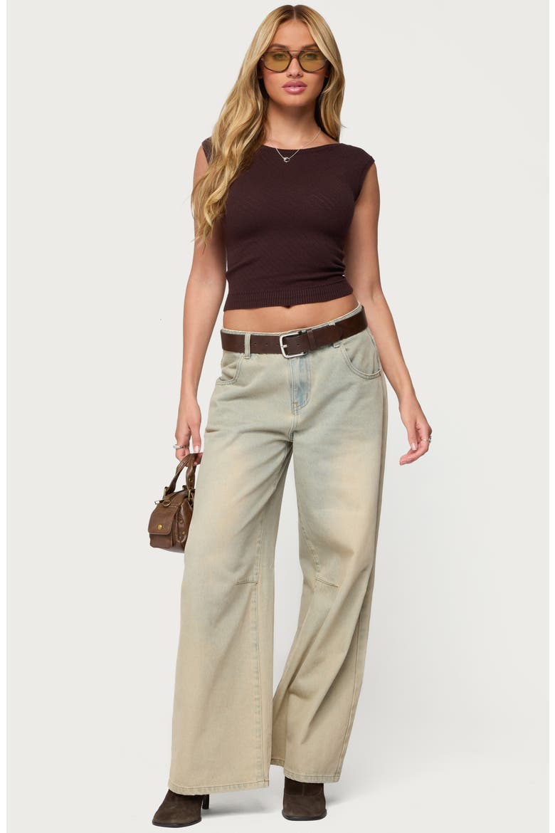Jarah Pointelle Crop Top, Alternate, color, BROWN