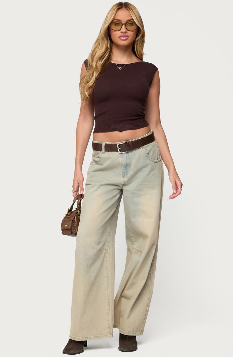EDIKTED Jarah Pointelle Crop Top, Alternate, color, Brown