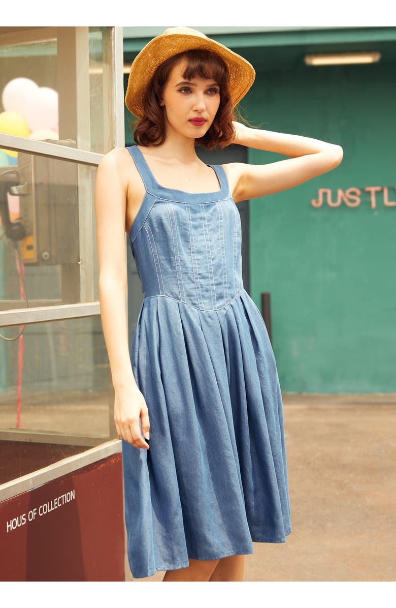 ModCloth Meet Me on Main Street Chambray Dress, Alternate, color, Vintage Blue