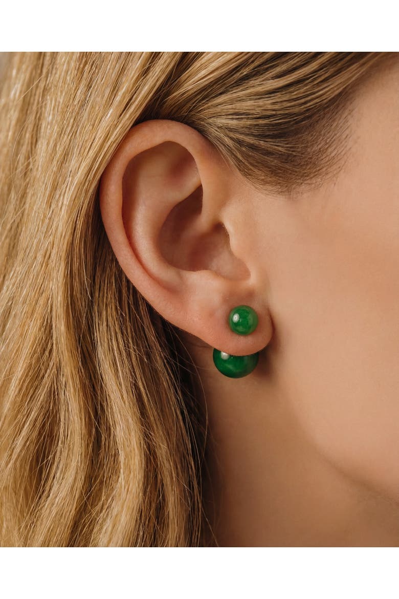 Orbit Duo Double ended jade stone stud earrings, Alternate, color, Bright green
