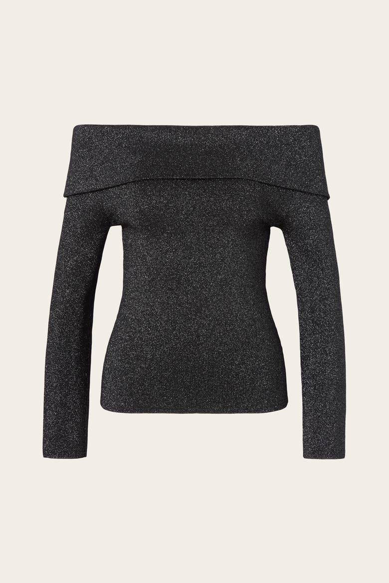 Cirella Knitted Off Shoulder Top, Alternate, color, Black Metallic