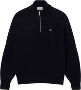 Lacoste Classic Fit Quarter Zip Wool Rib Sweater