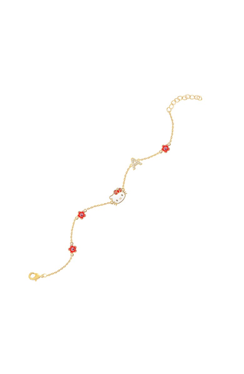 Hello Kitty Yellow Gold Plated Cubic Zirconia Initial Bracelet, Alternate, color, Gold