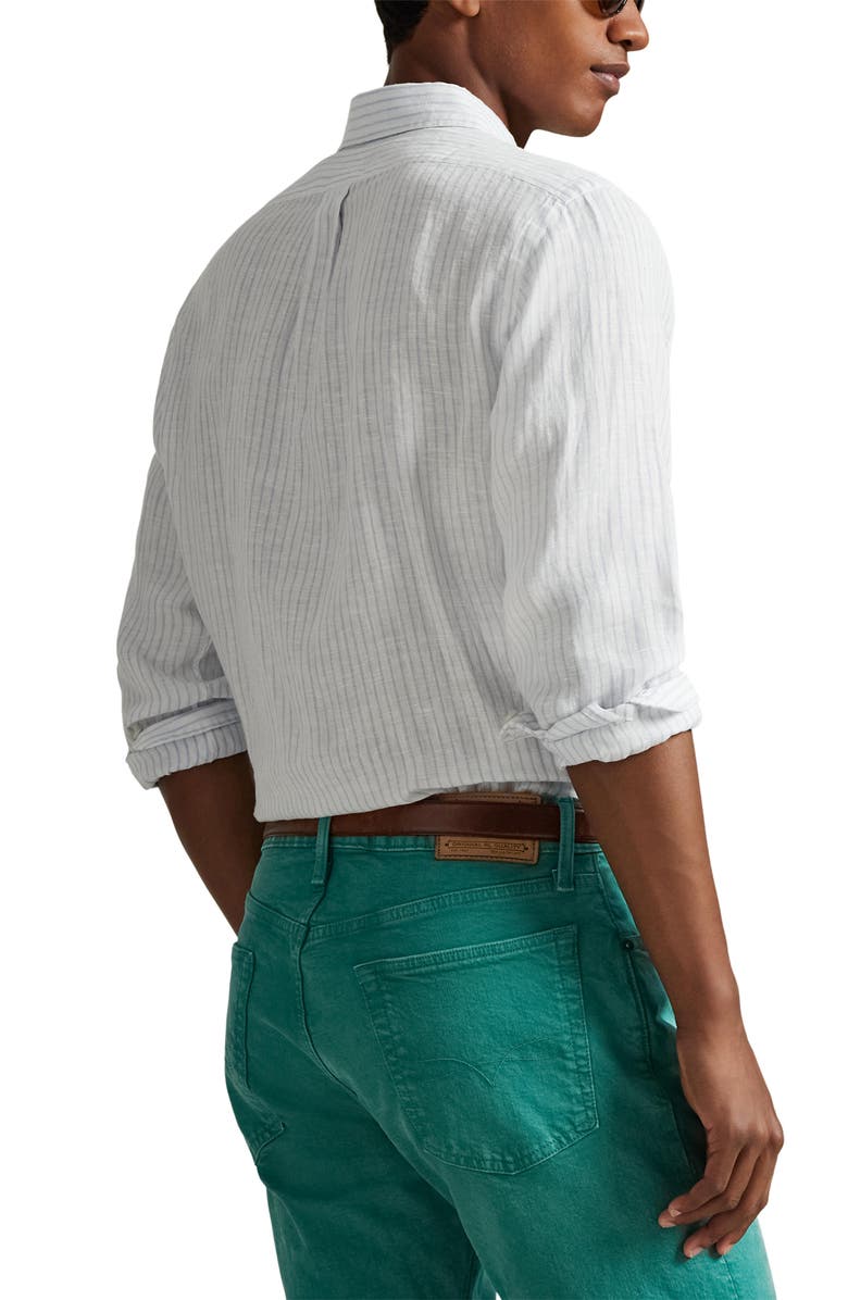 Polo Ralph Lauren Classic Fit Stripe Linen Button-Down Shirt, Alternate, color, White Blue
