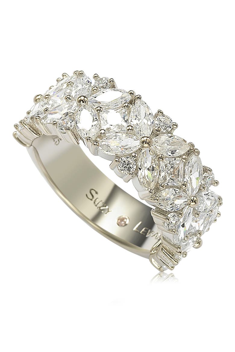 Multicut Cubic Zirconia Floral Eternity Ring, Main, color, WHITE