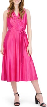 Julia Jordan Halter Neck Satin Faux Wrap Midi Dress
