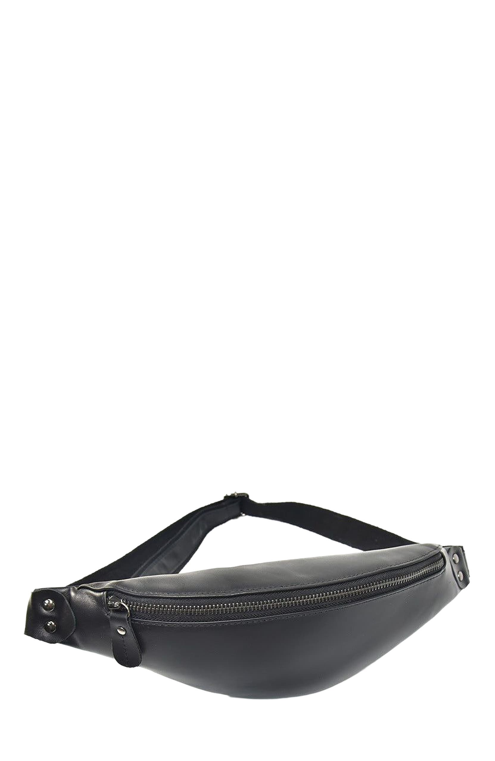 STEEL HORSE LEATHER Sigrid Smooth Black Leather Waist Bag | Smooth Black Leather Fanny Pack, Alternate, color, Black
