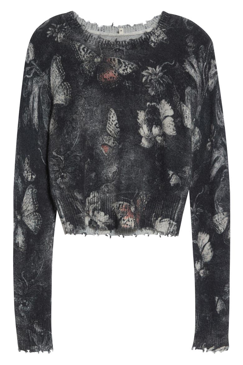 Printed Cashmere Baby Sweater, Alternate, color, RED GREY BLACK BUTTERFLY