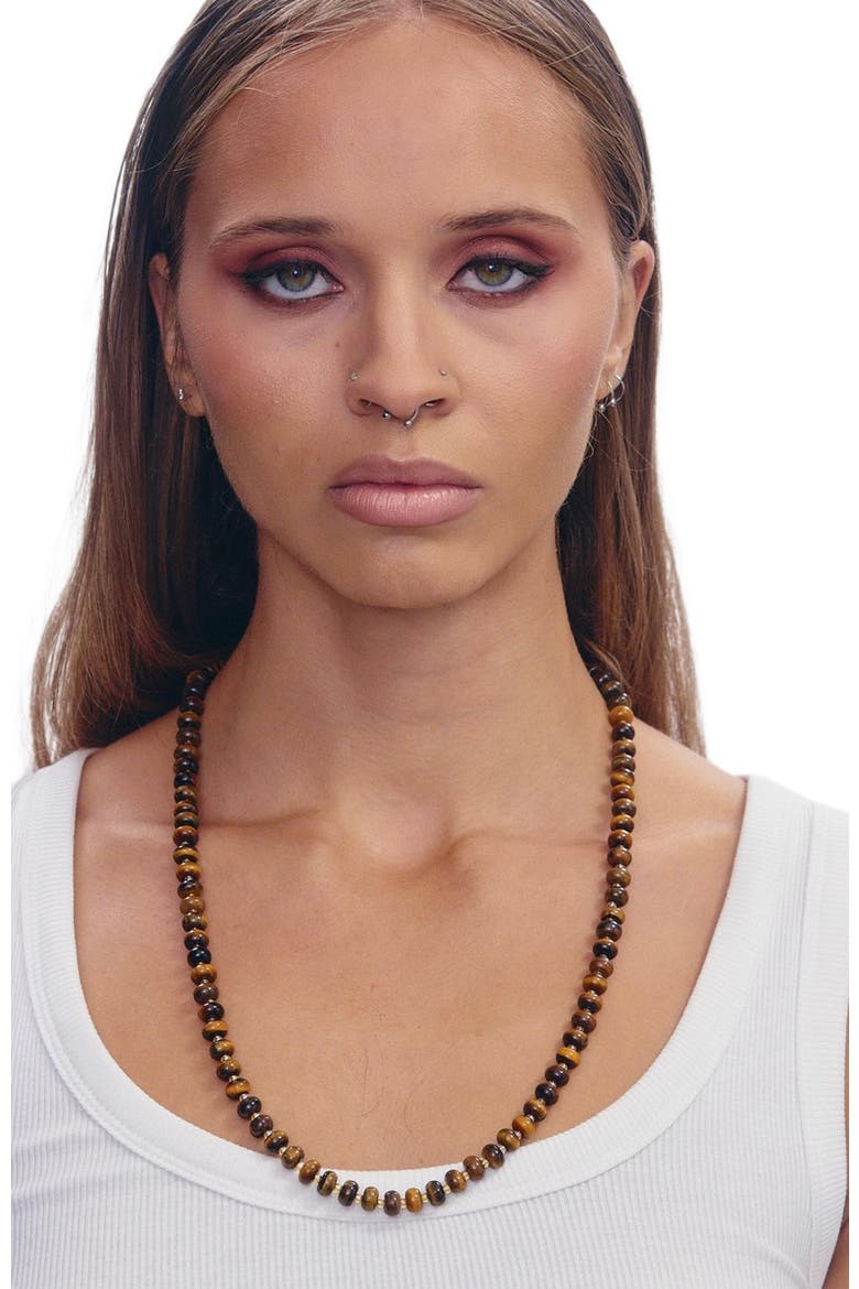 Garth Tiger Eye Gold Plated Necklace, Alternate, color, Brown