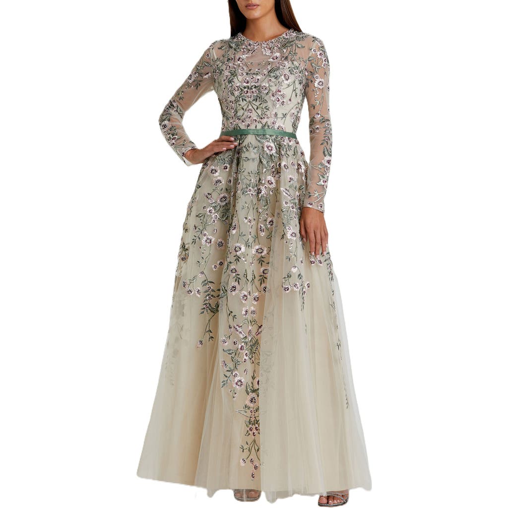 Mac Duggal Womens Floral Embellished Evening Dress In Sage Multi