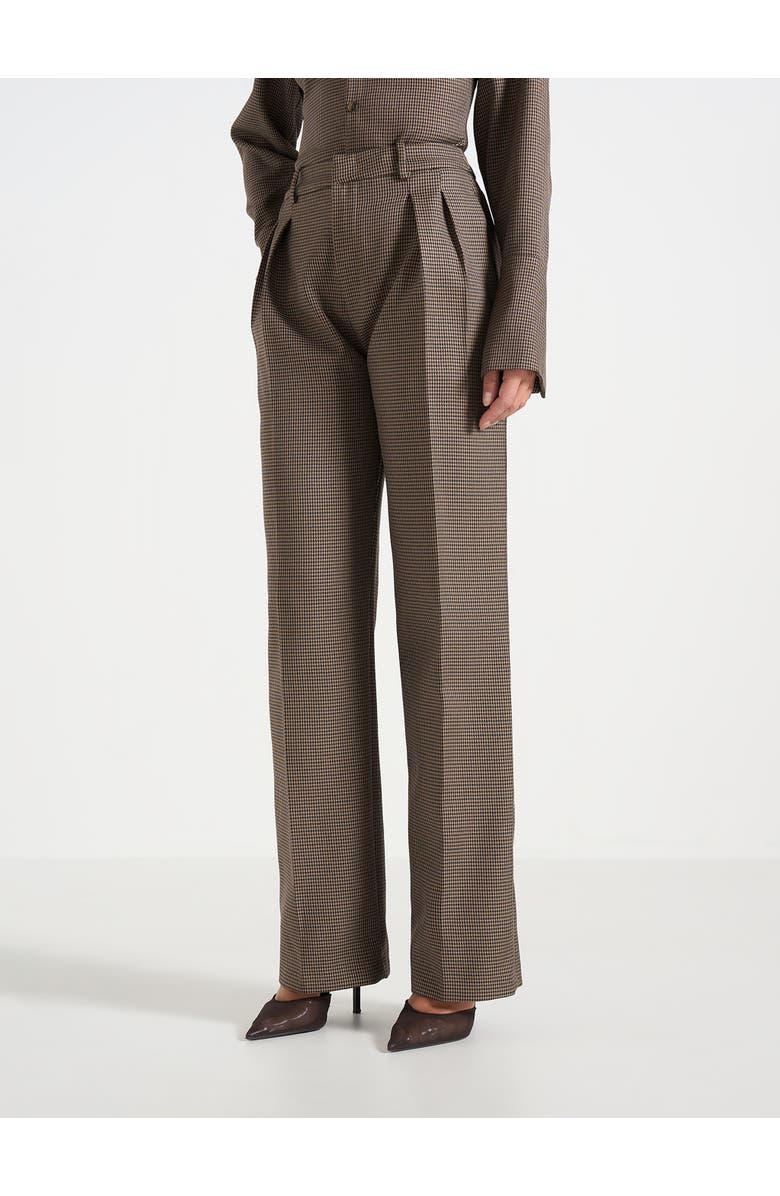 Manière De Voir Julie Houndstooth Twin Pleat Trousers, Alternate, color, Brown