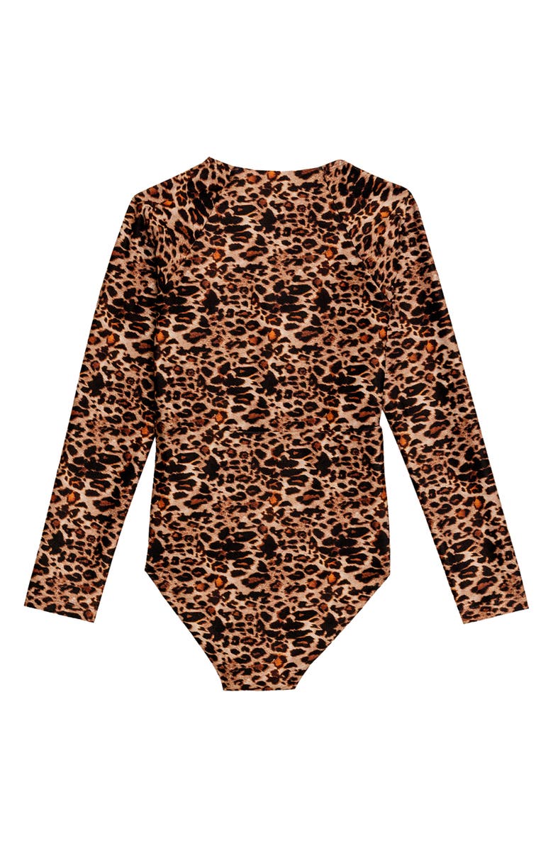 Agua Bendita Kids' Cindy Long Sleeve One-Piece Rashguard Swimsuit, Alternate, color, Brown