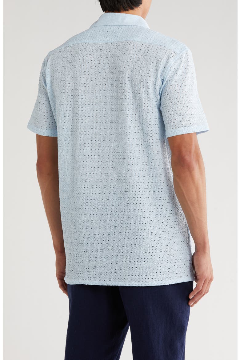 Textured Knit Short Sleeve Button-Up Shirt, Alternate, color, BLUE