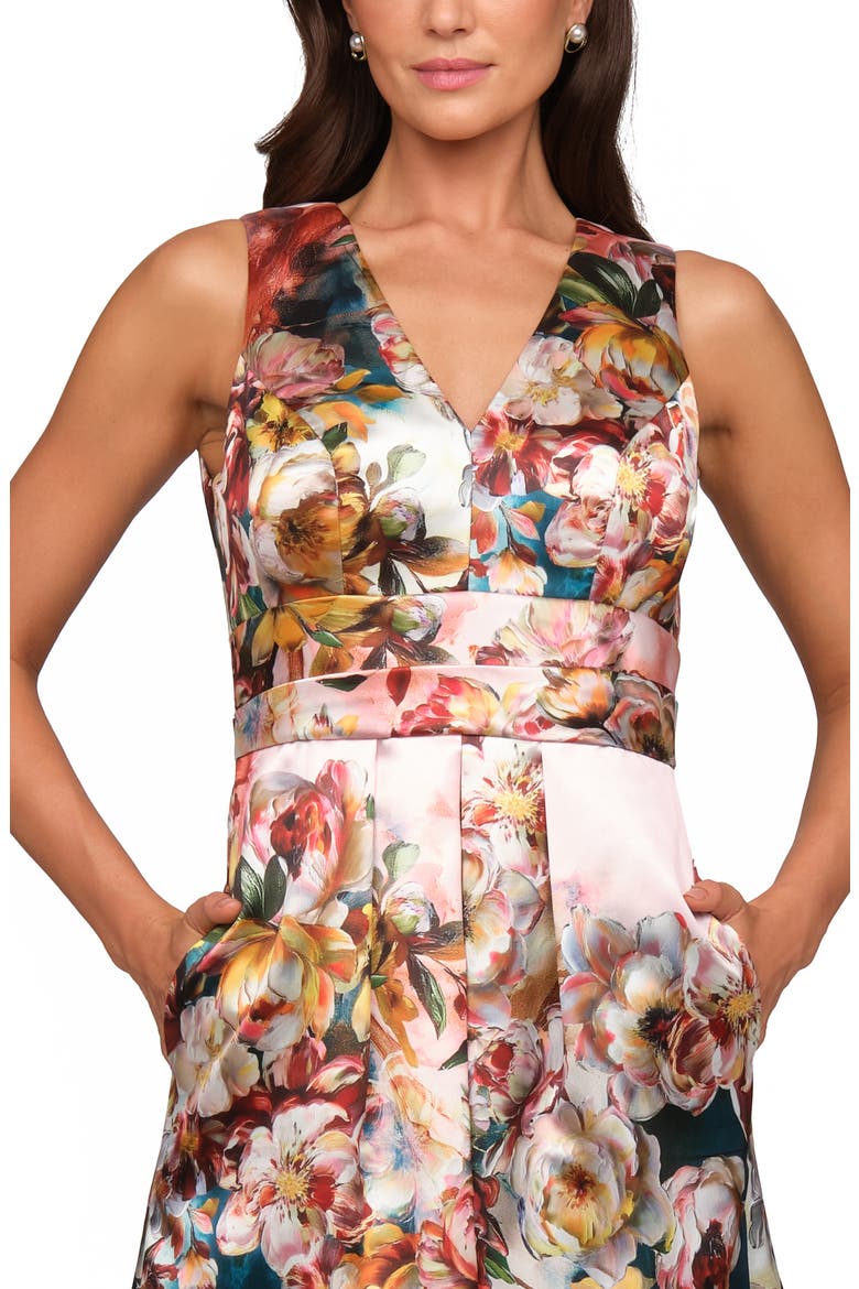 Mariah Floral Print Mikado Gown, Alternate, color, TEAL/ PINK