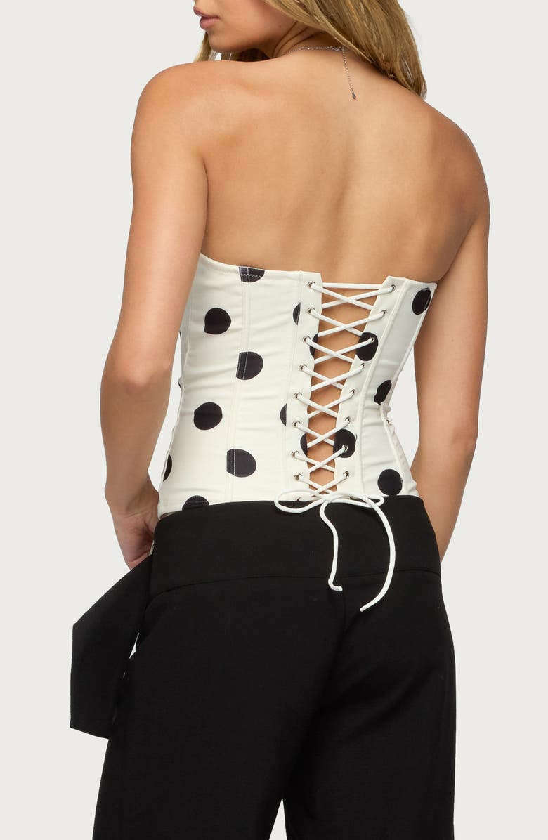 EDIKTED Antonelle Polka Dot Strapless Corset Top, Alternate, color, Ivory-And-Black