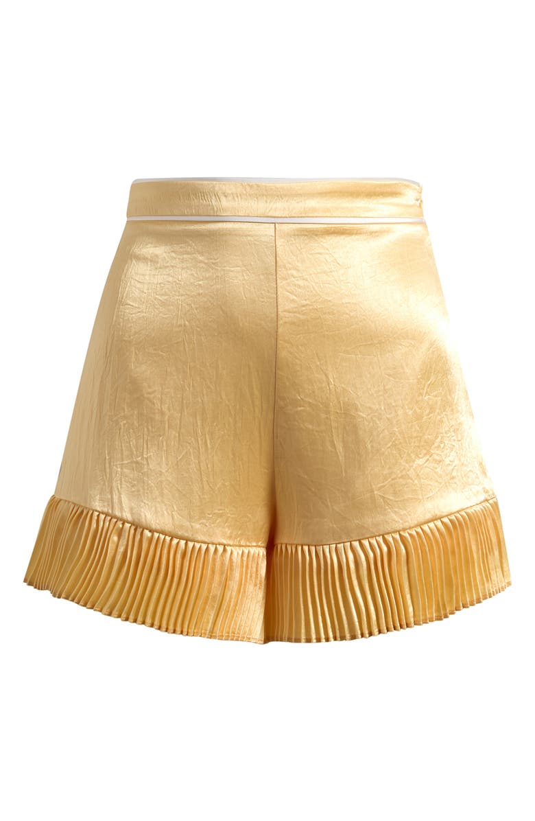 MAUDE CLUB Marsh Crinkled Satin Pleat Hem Mini Shorts, Alternate, color, Butter Yellow