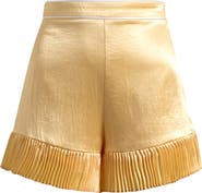 MAUDE CLUB Marsh Crinkled Satin Pleat Hem Mini Shorts