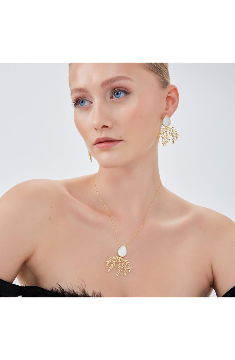 Spero London Mother Of Pearl Olive Branch Sterling Silver Necklace, Alternate, color, Gold