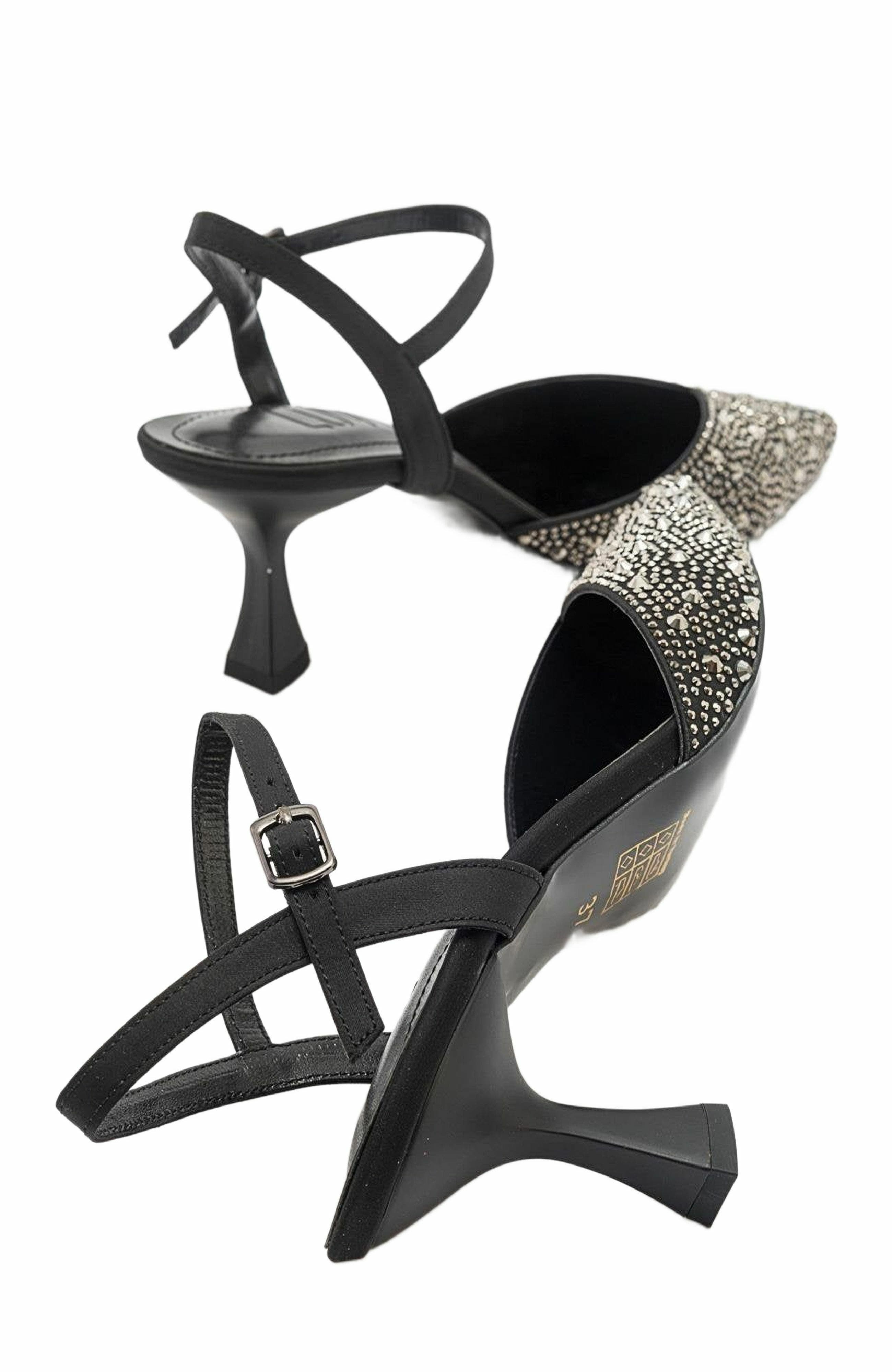 Forever 
Always Shoes Vilka Embellished Slingback Kitten Heel Pumps, Alternate, color, Black Faux Leather